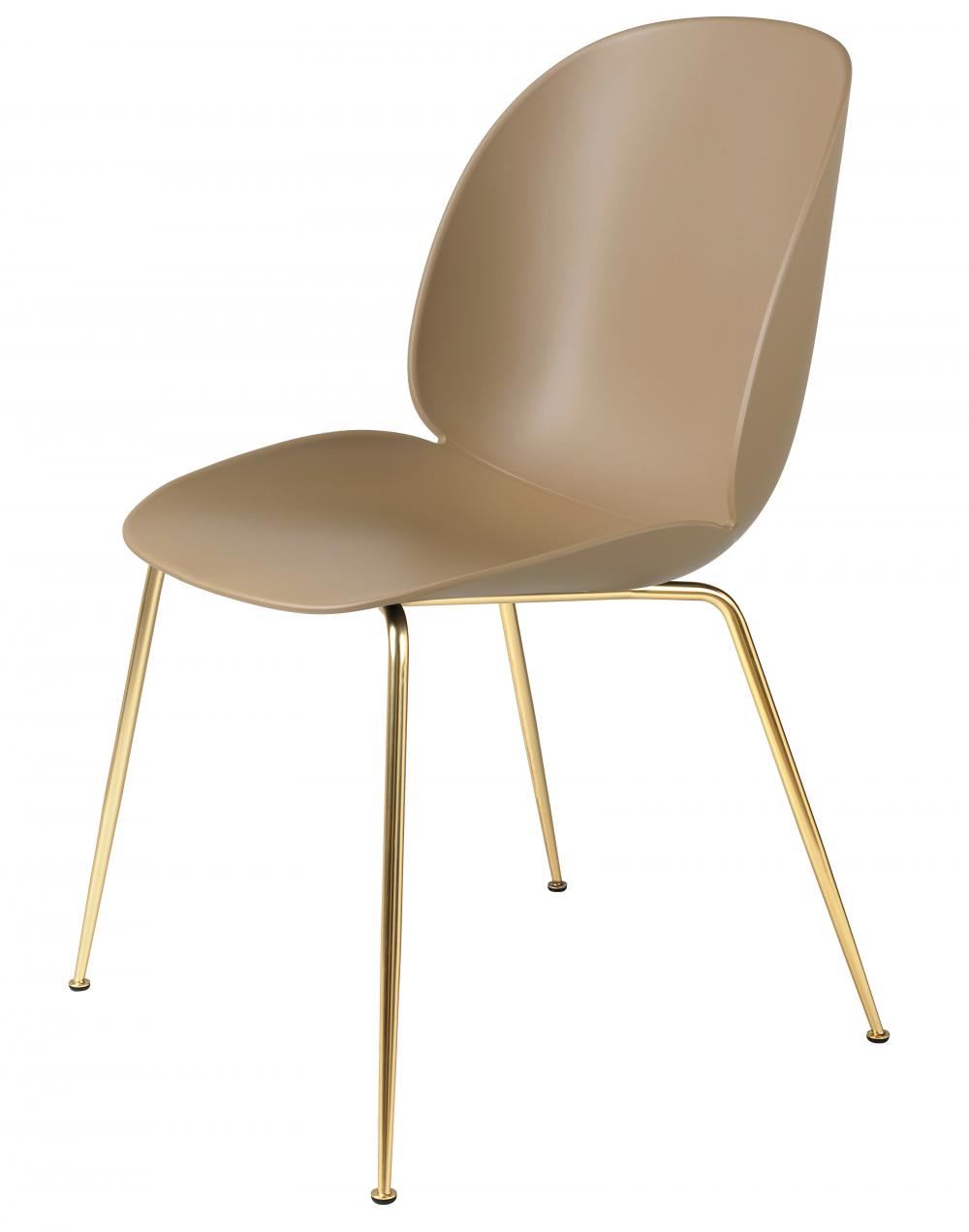 Beetle Dining Chair Conic Base Unupholstered Semi Matt Brass Base Pebble Brown