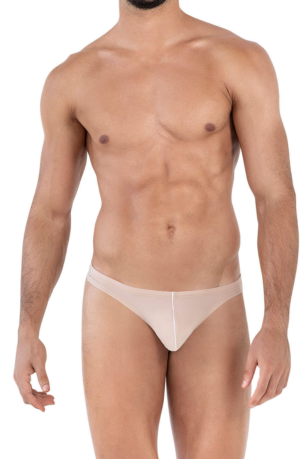 Stunning Clever Moda Mente Bikini Thong men’s underwear slip in a latte skin tone. Shop neutral male string briefs in silky luxury fabric. Buy online