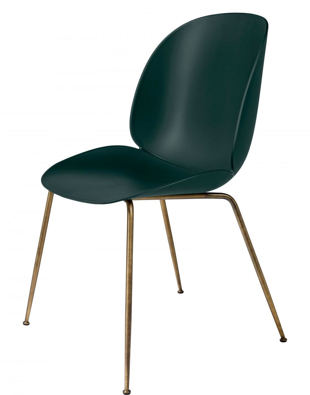 Beetle Dining Chair Conic Base Unupholstered Antique Brass Base Dark Green