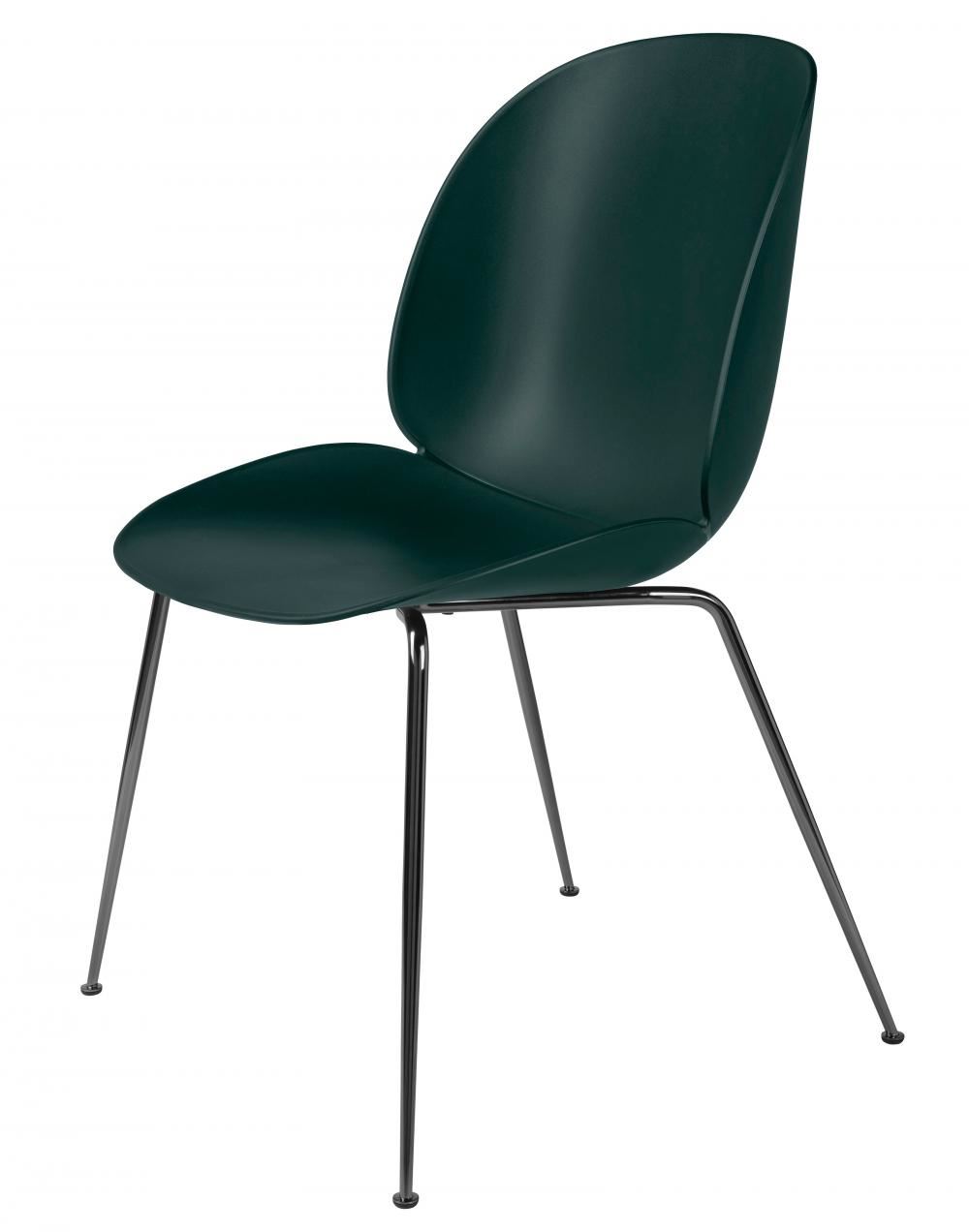 Beetle Dining Chair Conic Base Unupholstered Chrome Base Dark Green