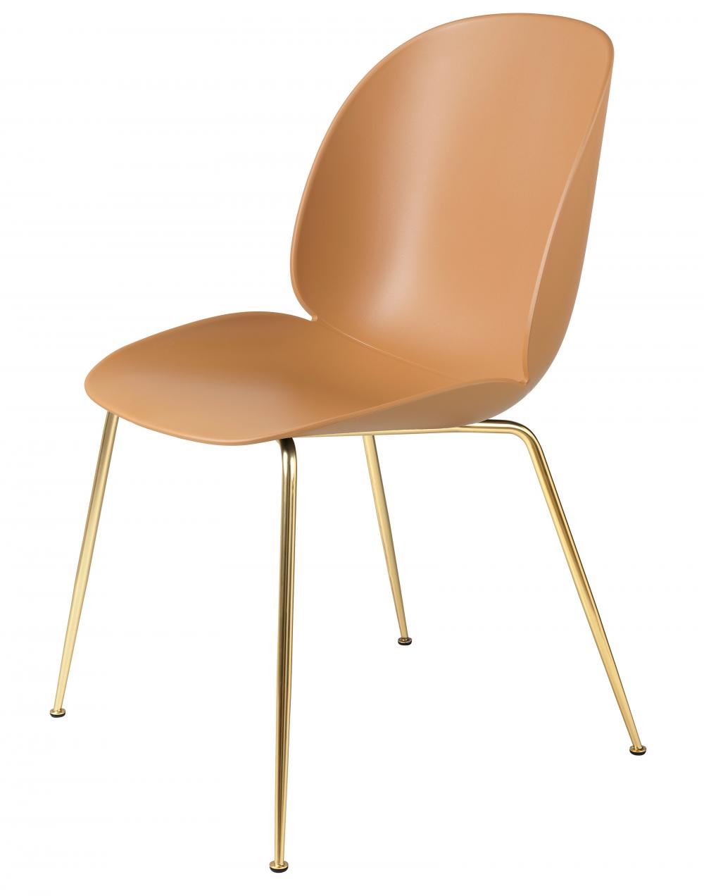 Beetle Dining Chair Conic Base Unupholstered Semi Matt Brass Base Amber Brown