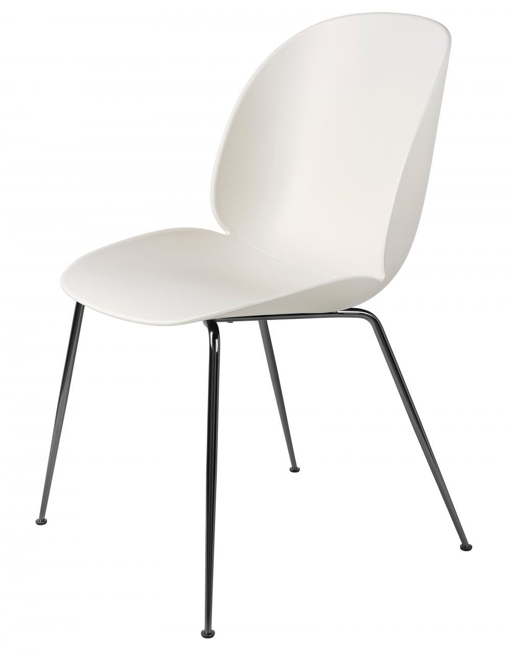 Beetle Dining Chair Conic Base Unupholstered Black Chrome Base Alabaster White
