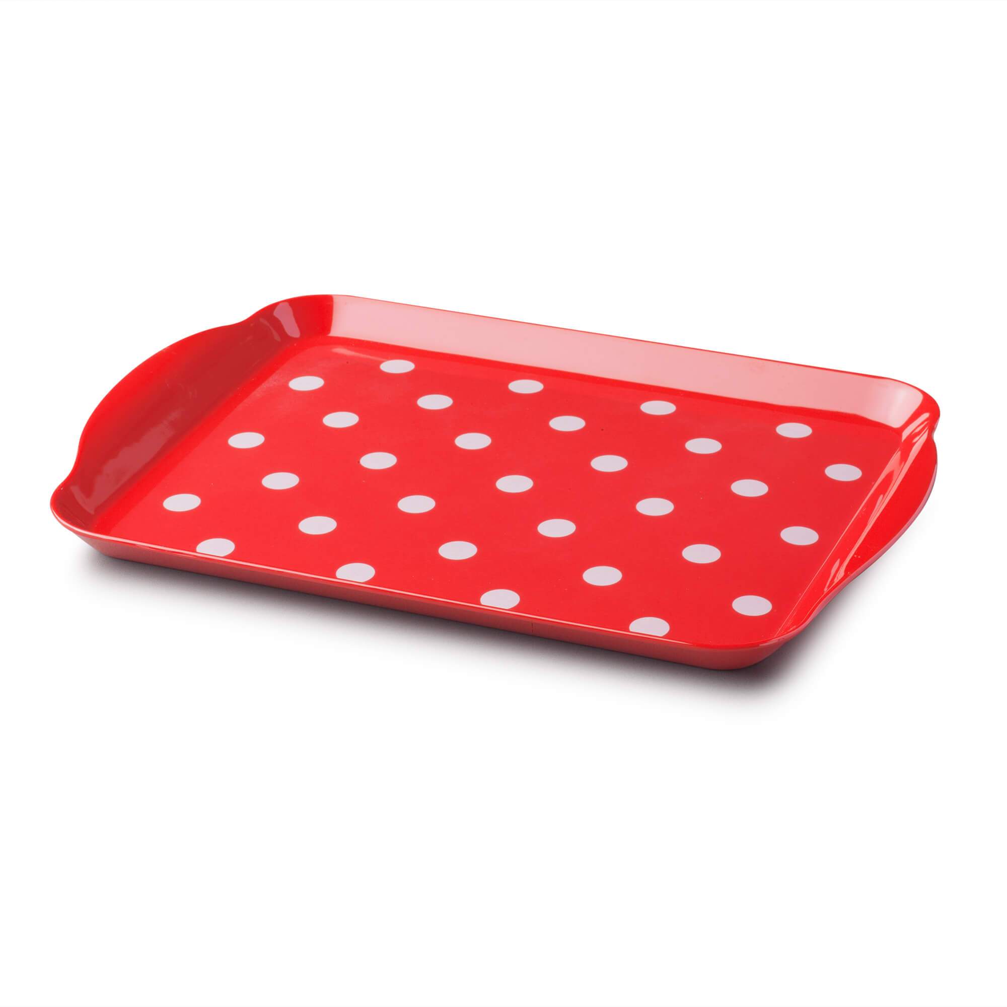 Zeal Premium Melamine Dotty Serving Tray, Medium, Red