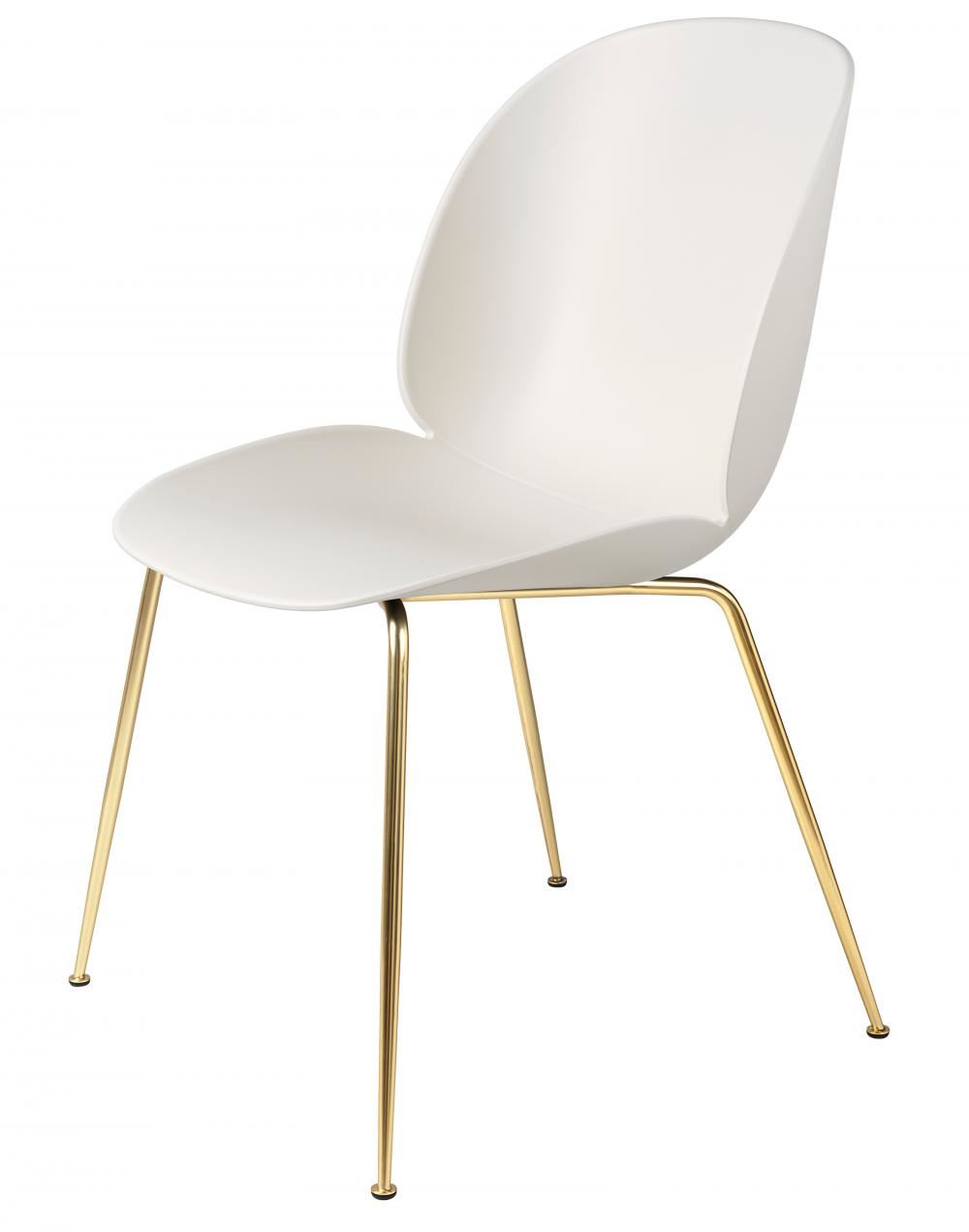 Beetle Dining Chair Conic Base Unupholstered Semi Matt Brass Base Alabaster White