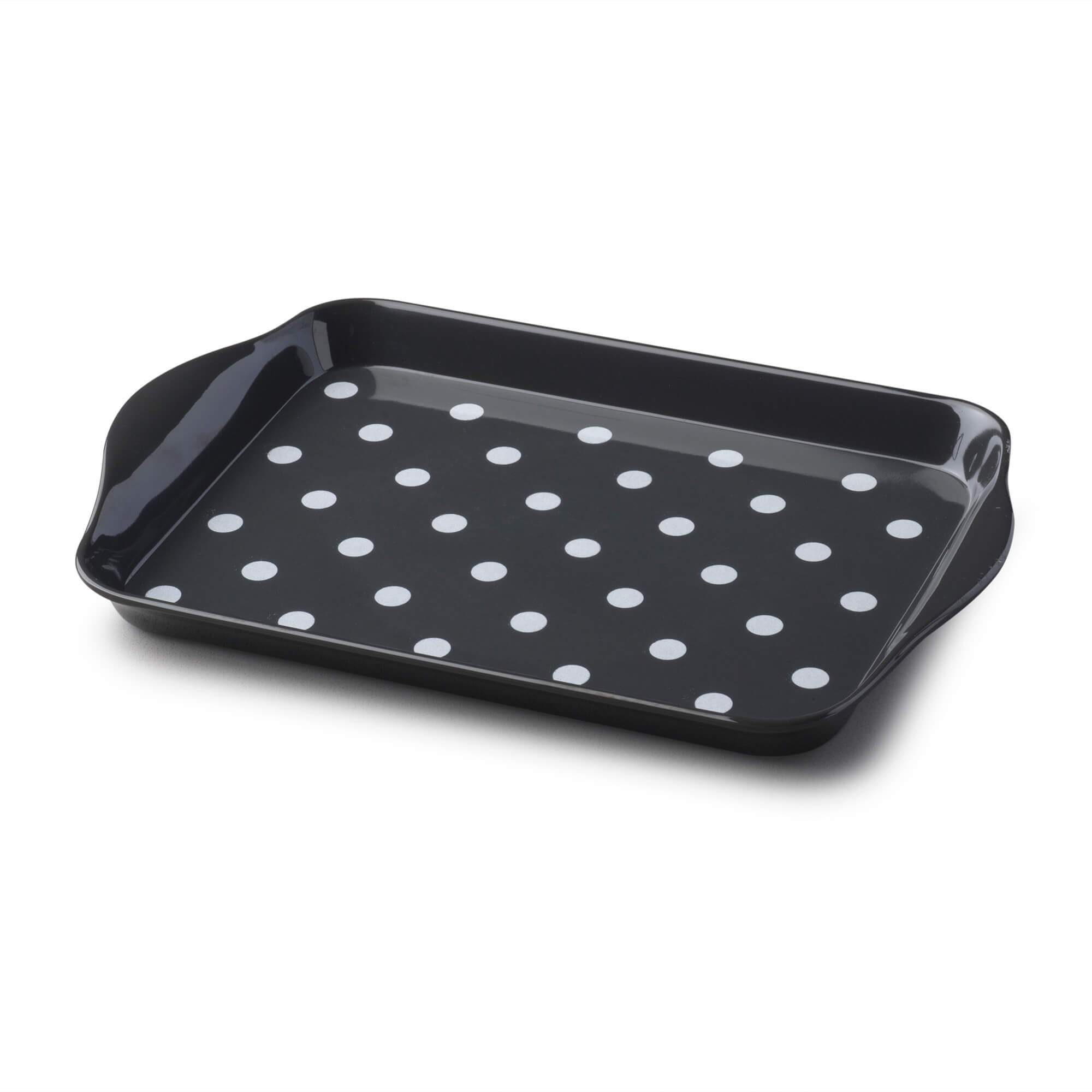 Zeal Premium Melamine Dotty Serving Tray, Small, Dark Grey