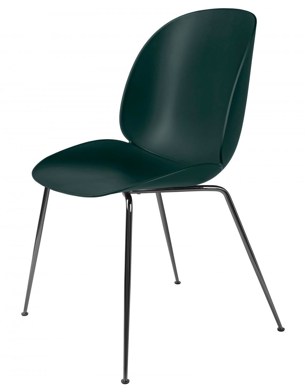 Beetle Dining Chair Conic Base Unupholstered Black Chrome Base Dark Green