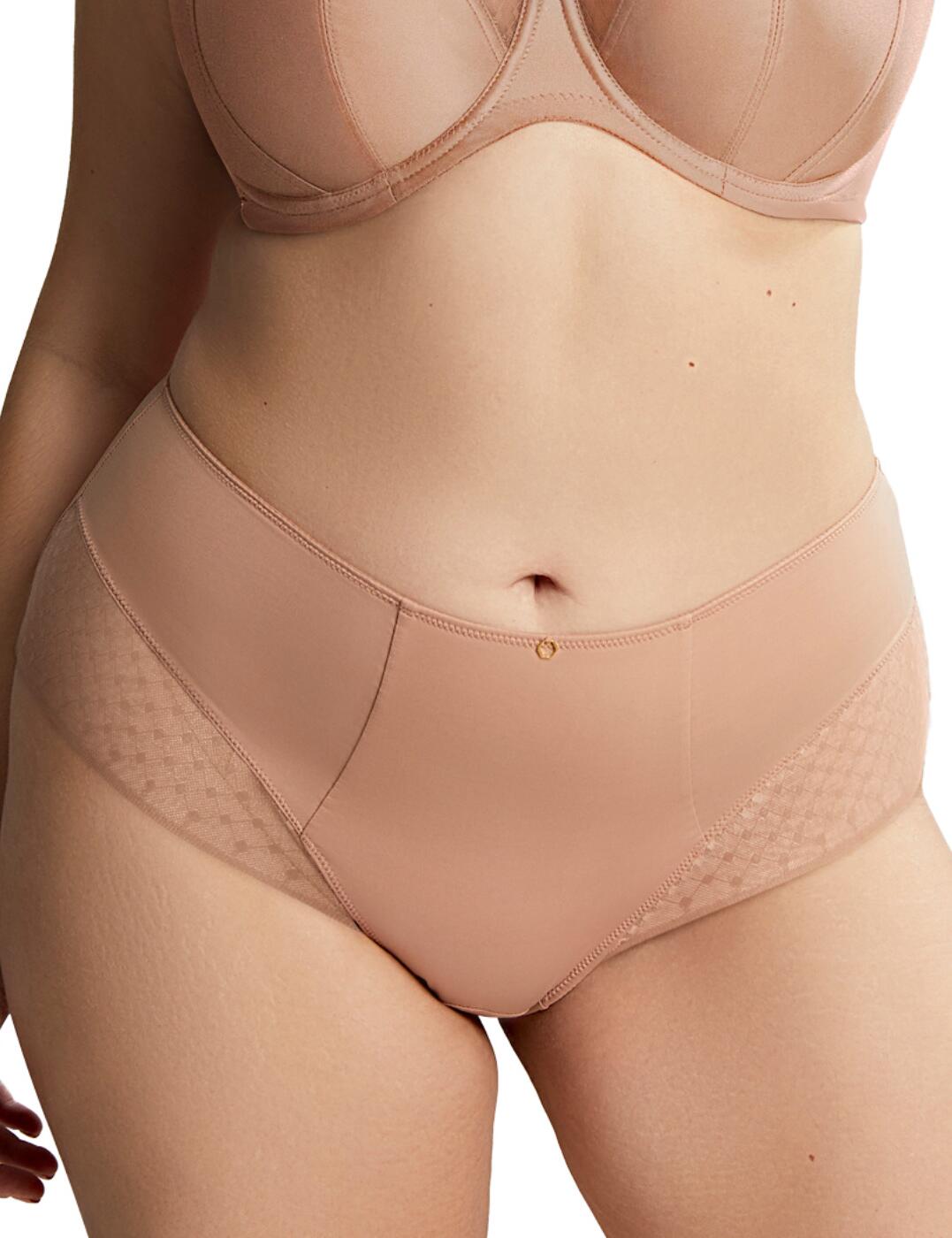 Sculptresse by Panache introduces the Bliss range which is perfect everyday lingerie with a feminine touch for sizes 12+. It brings this deep brief that is crafted from a soft plain opaque fabric with a section of lace at the sides and an elegant gold charm in the centre. The brief has a high-rise waist and full rear coverage that shapes and highlights your gorgeous figure, giving you a great boost of confidence. A matching bra from the Bliss range is also available.  Deep brief Full coverage Plain opaque soft fabric Lace detailing at the hips Gold centre charm Comfortable fit A matching bra is also available Country of origin: China Composition: 52% Elastane &pipe; 43% Polyamide &pipe; 5% Cotton Listed in UK sizes  57689-101757-1319131 10684  Deep Brief
