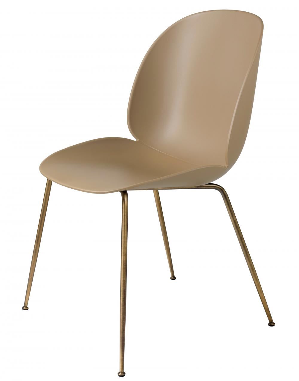 Beetle Dining Chair Conic Base Unupholstered Antique Brass Base Pebble Brown