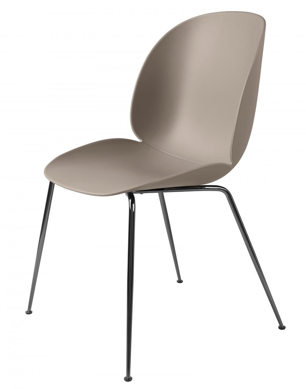 Beetle Dining Chair Conic Base Unupholstered Chrome Base New Beige