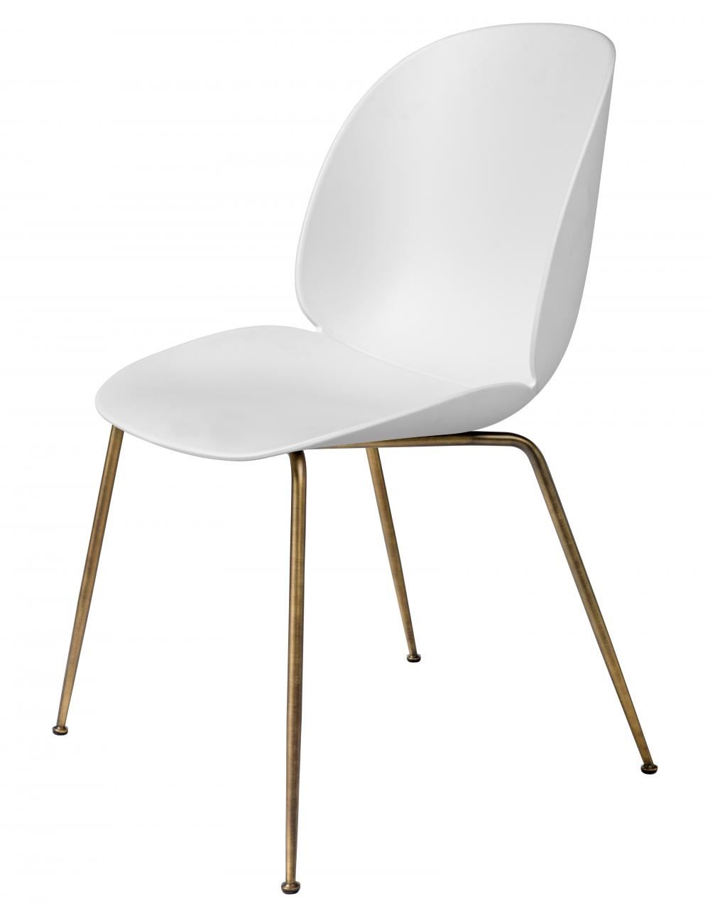 Beetle Dining Chair Conic Base Unupholstered Antique Brass Base Alabaster White