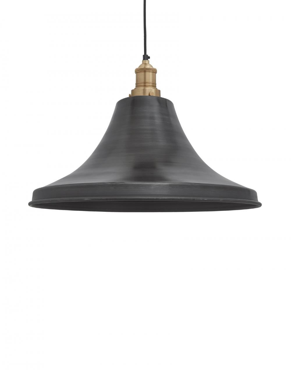 Industville Brooklyn Vintage Giant Metal Pendant Bell Shade Pewter Shade Brass Holder Grey Designer Pendant Lighting