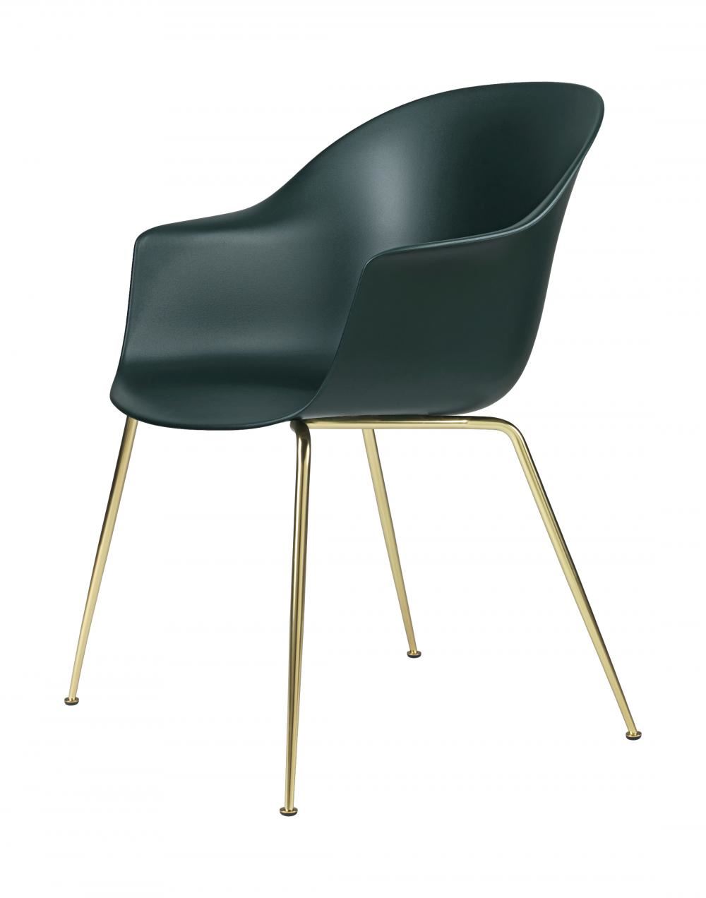 Bat Dining Chair Conic Base Unupholstered Brass Dark Green