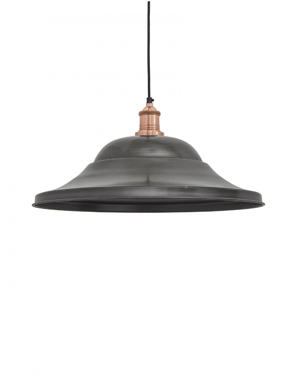 Industville Brooklyn Vintage Giant Metal Pendant Hat Shade Pewter Shade Copper Holder Grey Designer Pendant Lighting