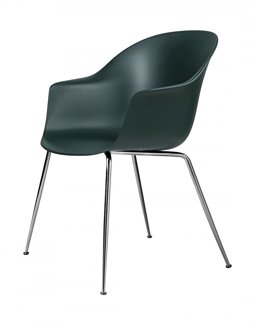 Bat Dining Chair Conic Base Unupholstered Chrome Base Dark Green