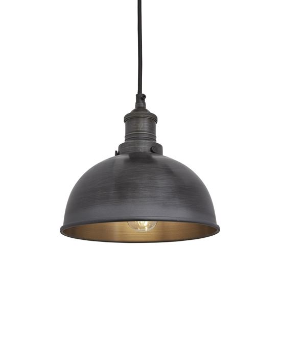 Industville Brooklyn Dome Pendant Traditional Fittings Small Pewter Shade Pewter Fitting Grey Designer Pendant Lighting