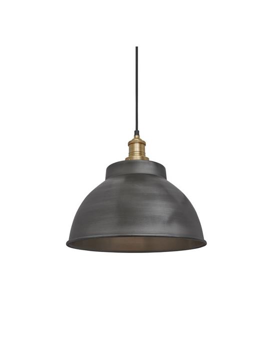 Industville Brooklyn Dome Pendant Traditional Fittings Large Pewter Shade Brass Fitting Grey Designer Pendant Lighting