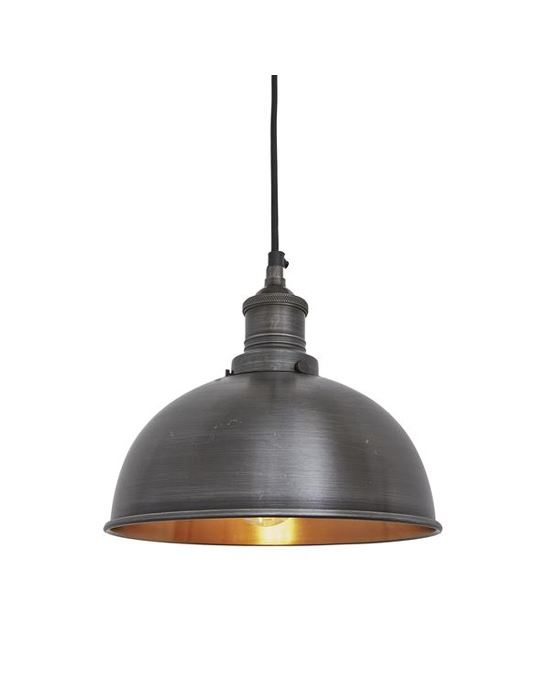 Industville Brooklyn Dome Pendant Traditional Fittings Small Pewter Copper Shade Pewter Fitting Grey Designer Pendant Lighting