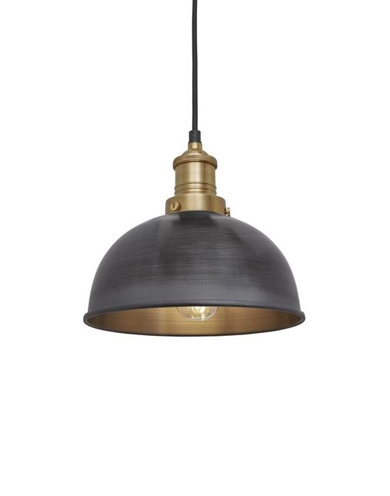 Industville Brooklyn Dome Pendant Traditional Fittings Small Pewter Shade Brass Fitting Grey Designer Pendant Lighting