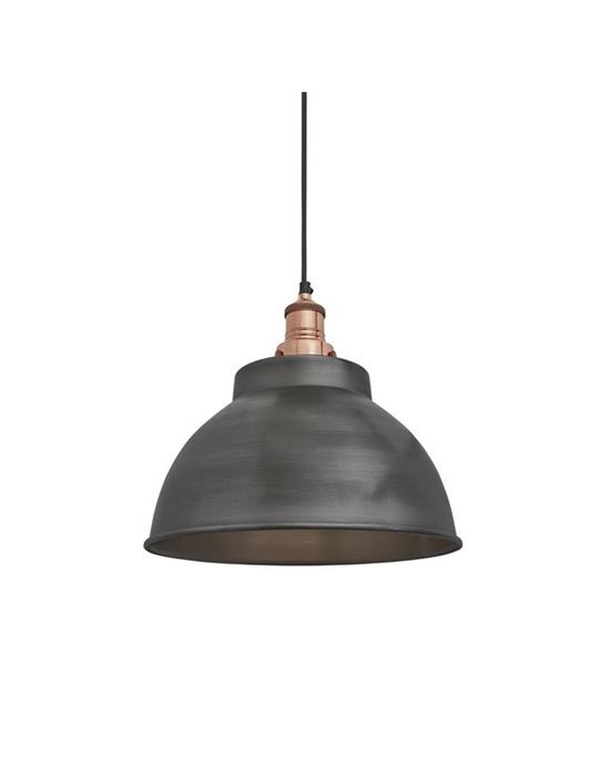 Industville Brooklyn Dome Pendant Traditional Fittings Large Pewter Shade Copper Fitting Grey Designer Pendant Lighting