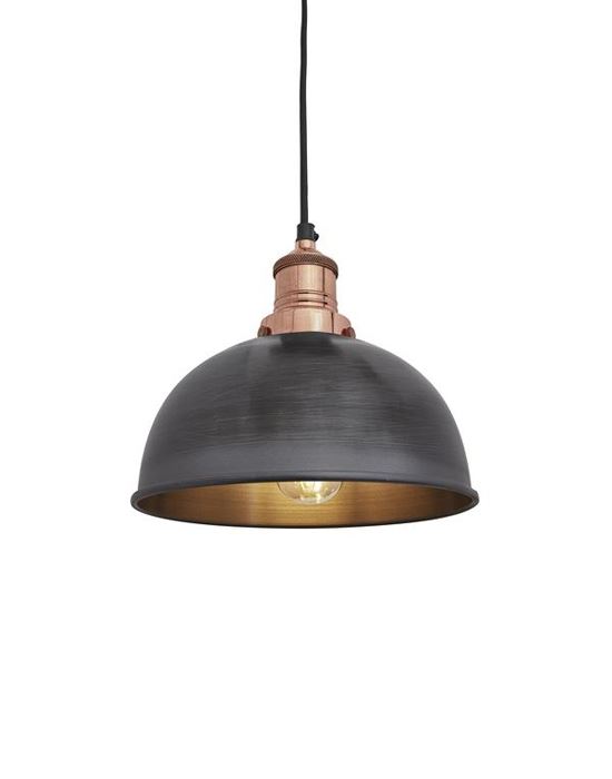 Industville Brooklyn Dome Pendant Traditional Fittings Small Pewter Shade Copper Fitting Grey Designer Pendant Lighting
