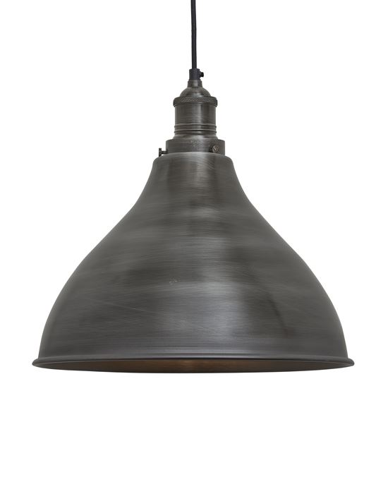 Industville Brooklyn Cone Pendant Traditional Fittings Large Pewter Shade Pewter Fitting Grey Designer Pendant Lighting
