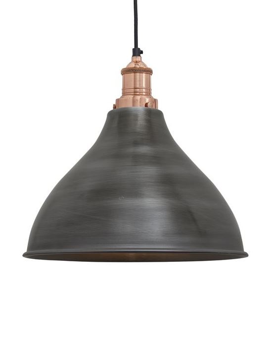 Industville Brooklyn Cone Pendant Traditional Fittings Large Pewter Shade Copper Fitting Grey Designer Pendant Lighting