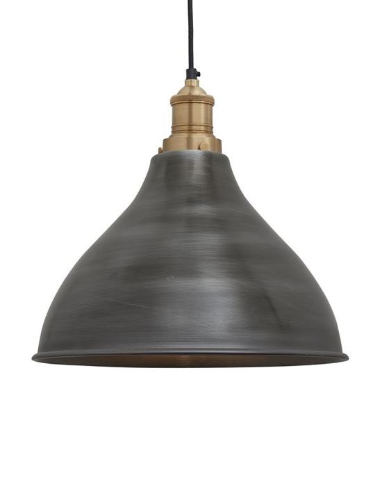 Industville Brooklyn Cone Pendant Traditional Fittings Large Pewter Shade Brass Fitting Grey Designer Pendant Lighting