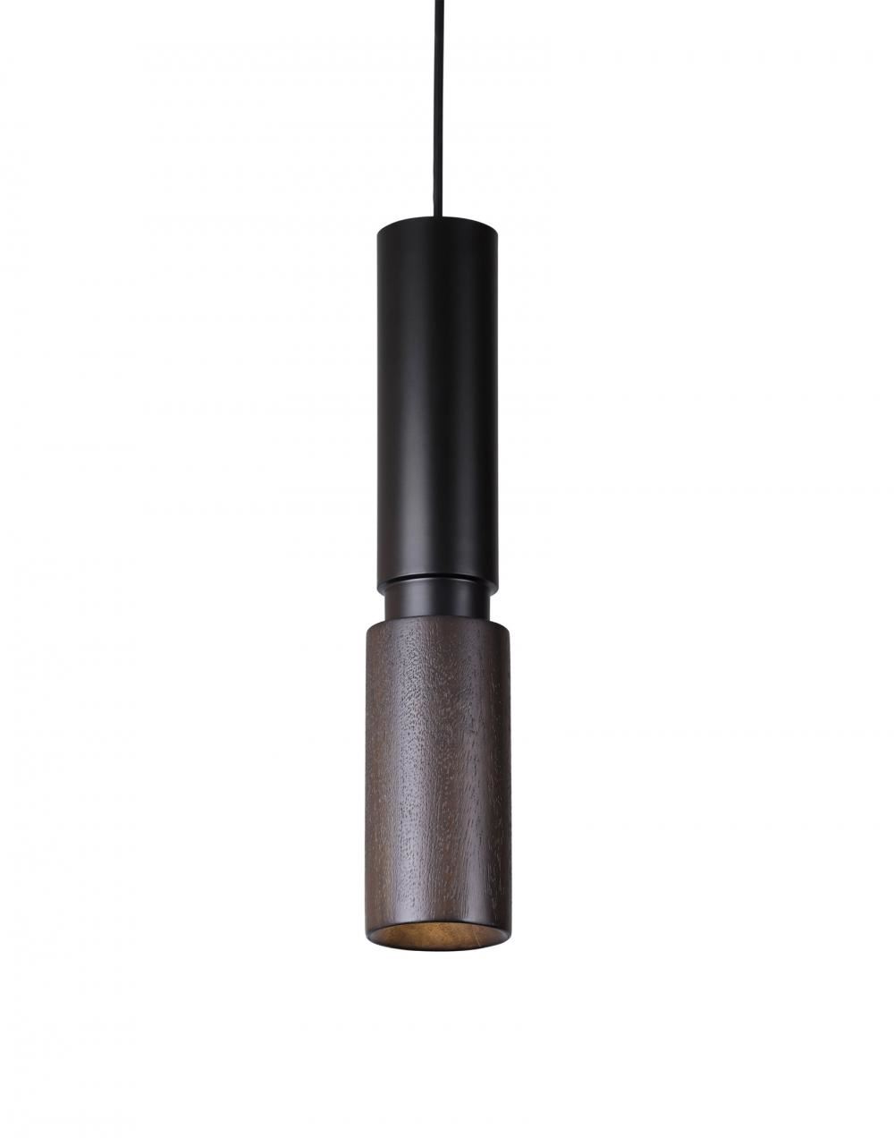 David Pompa Amelia Pendant Saman Wood And Black Powder Coated Metal Designer Pendant Lighting