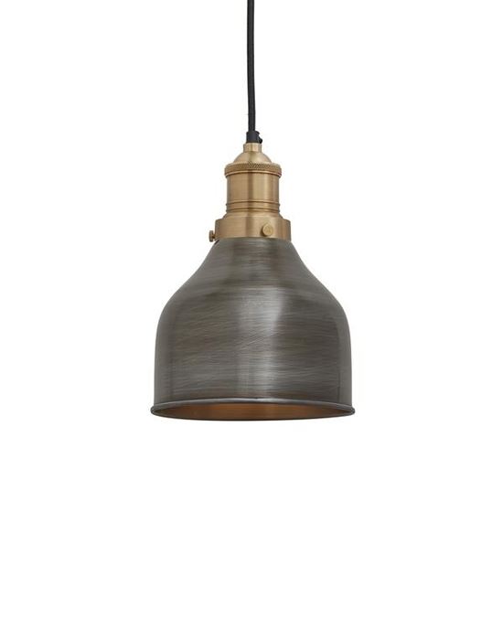Industville Brooklyn Cone Pendant Traditional Fittings Small Pewter Shade Brass Fitting Grey Designer Pendant Lighting