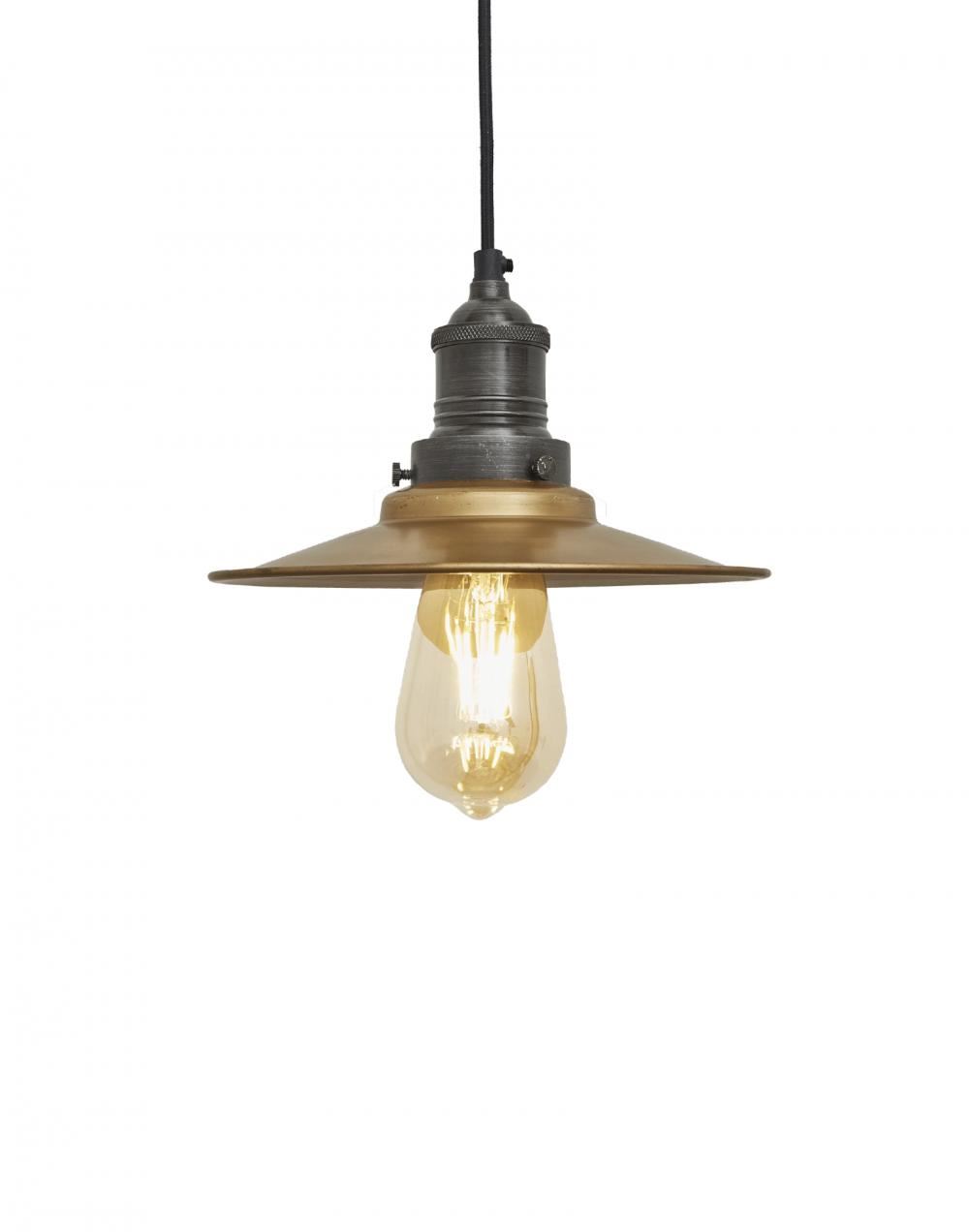 Industville Brooklyn Antique Flat Industrial Pendant Small Brass Shade Pewter Holder Brassgold Designer Pendant Lighting