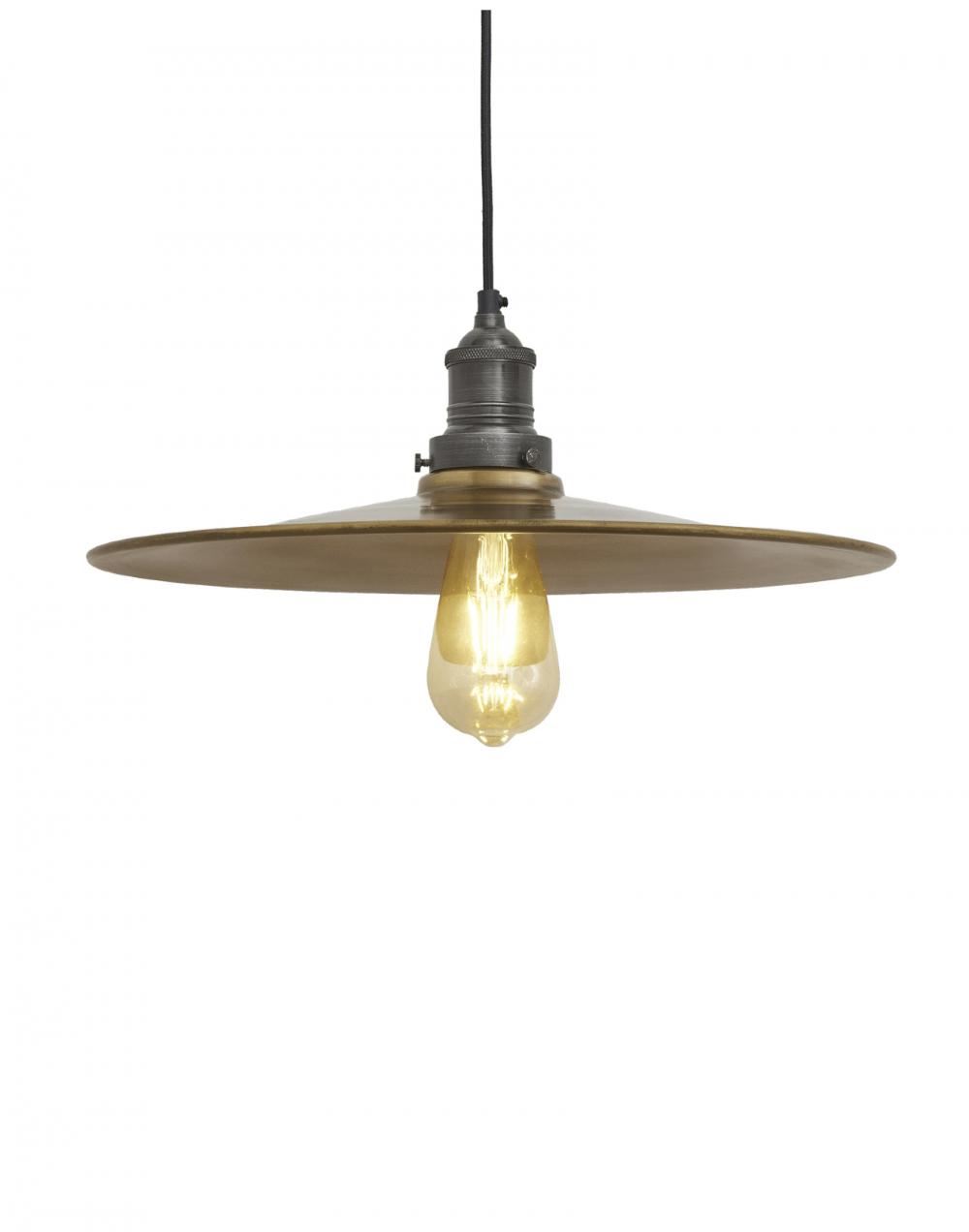 Industville Brooklyn Antique Flat Industrial Pendant Large Brass Shade Pewter Holder Brassgold Designer Pendant Lighting