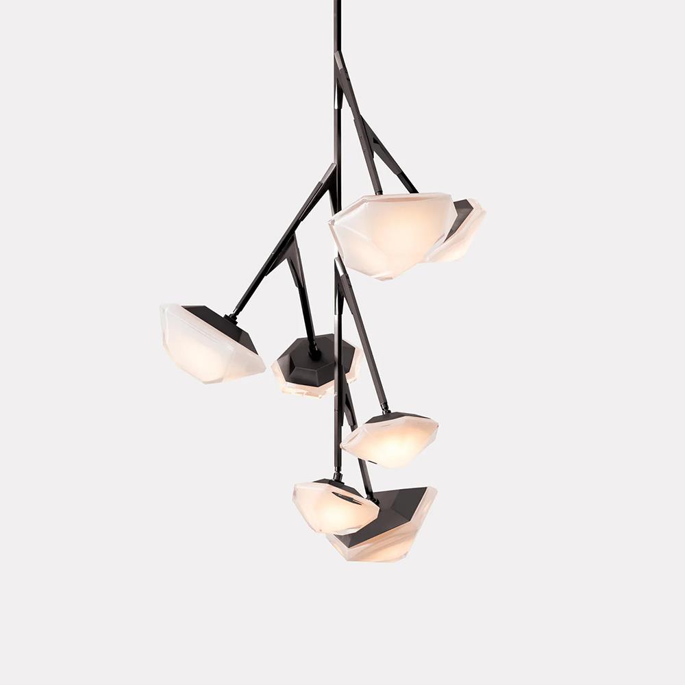 Myriad Tall Chandelier White Blackened Steel Satin Brass