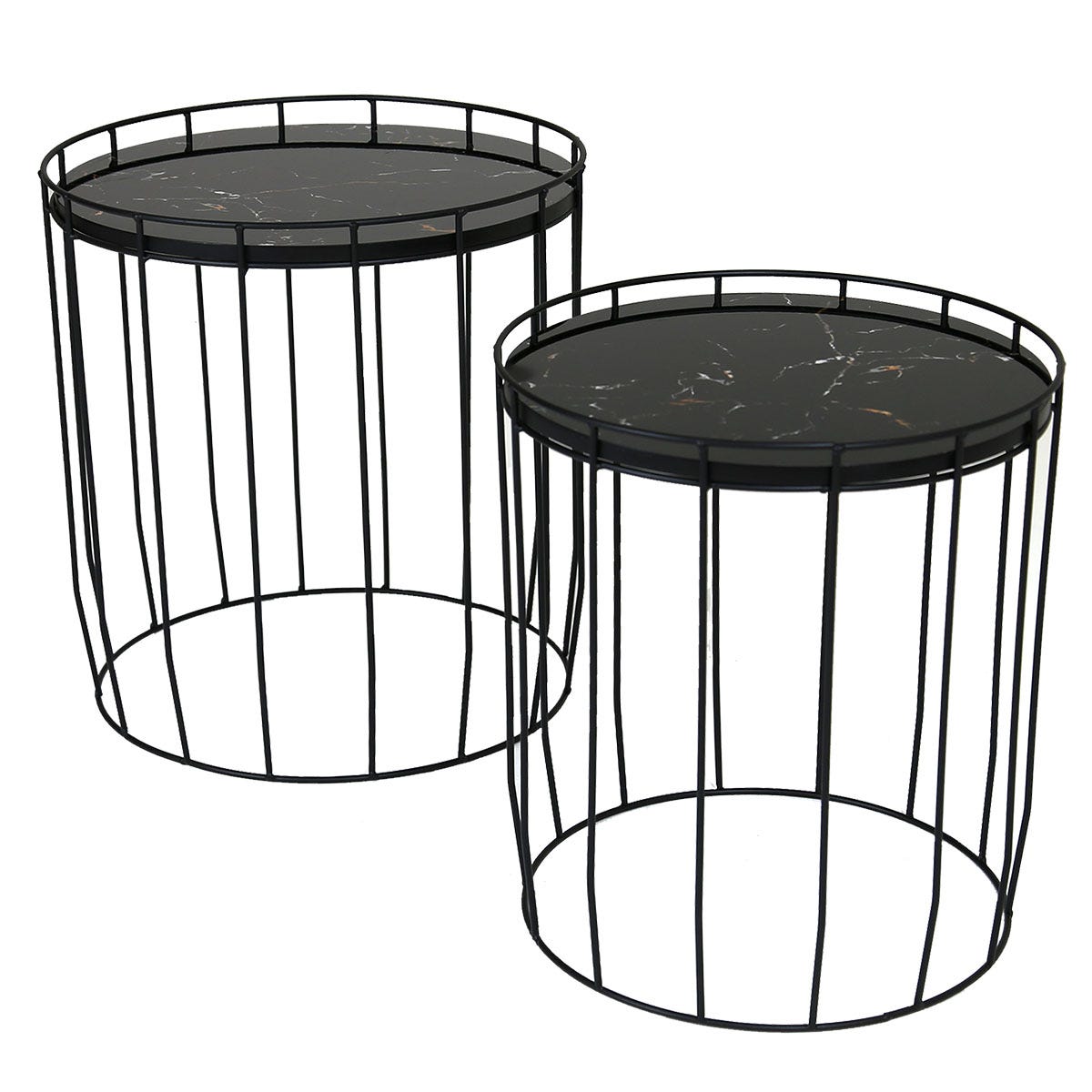 Charles Bentley Marble Effect Cage Side Table Set Black