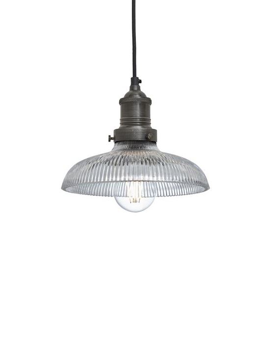 Industville Brooklyn Vintage Antique Ribbed Glass Retro Pendant Dome 8in Pewter Holder Clear Designer Pendant Lighting