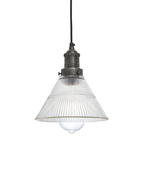 Industville Brooklyn Vintage Antique Ribbed Glass Retro Pendant Funnel 7in Pewter Holder Clear Designer Pendant Lighting