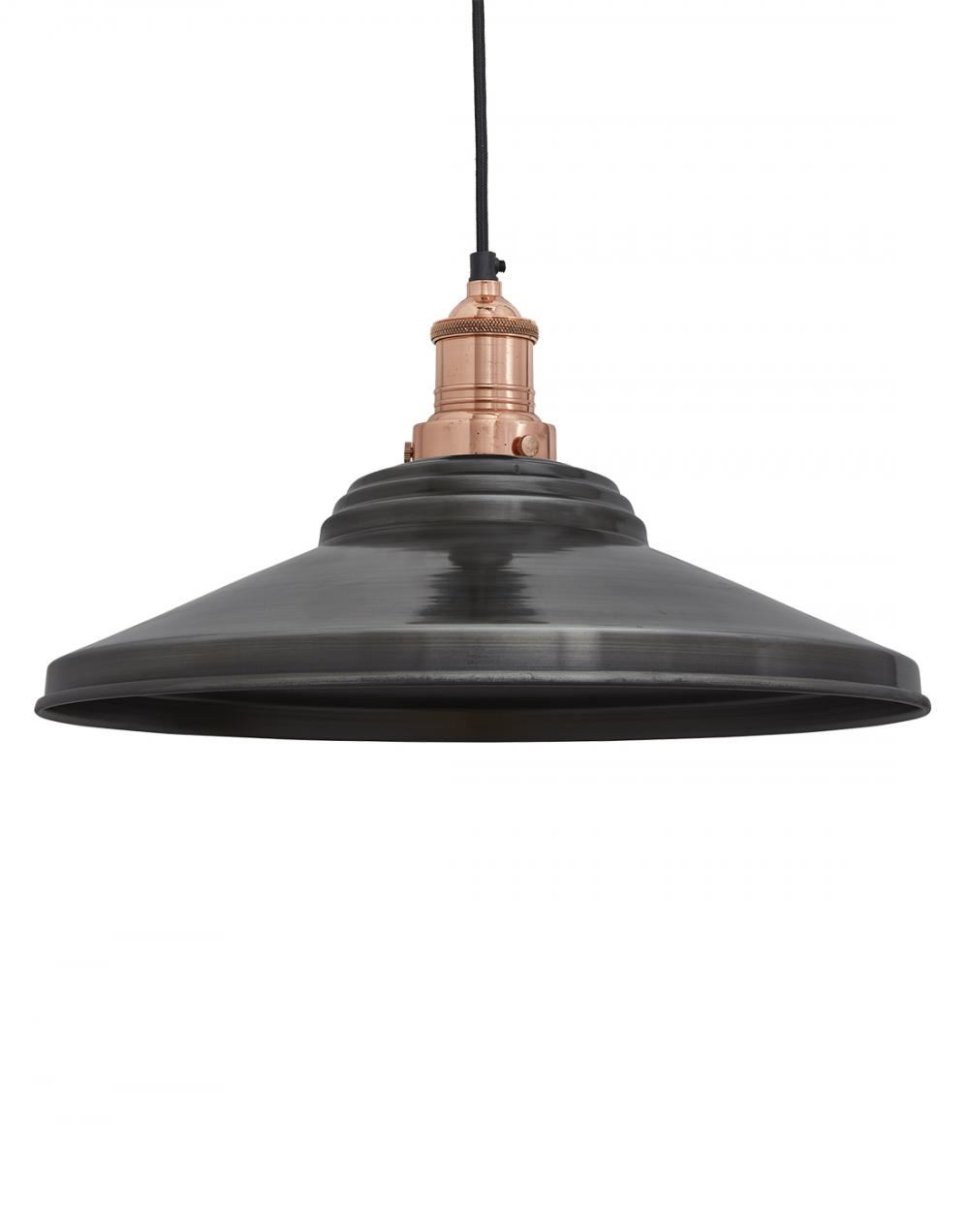 Industville Brooklyn Step Pendant Traditional Fittings Large Pewter Shade Copper Fitting Grey Designer Pendant Lighting