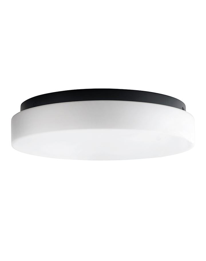 Flush Wall Ceiling Light With Opal Glass Black Base