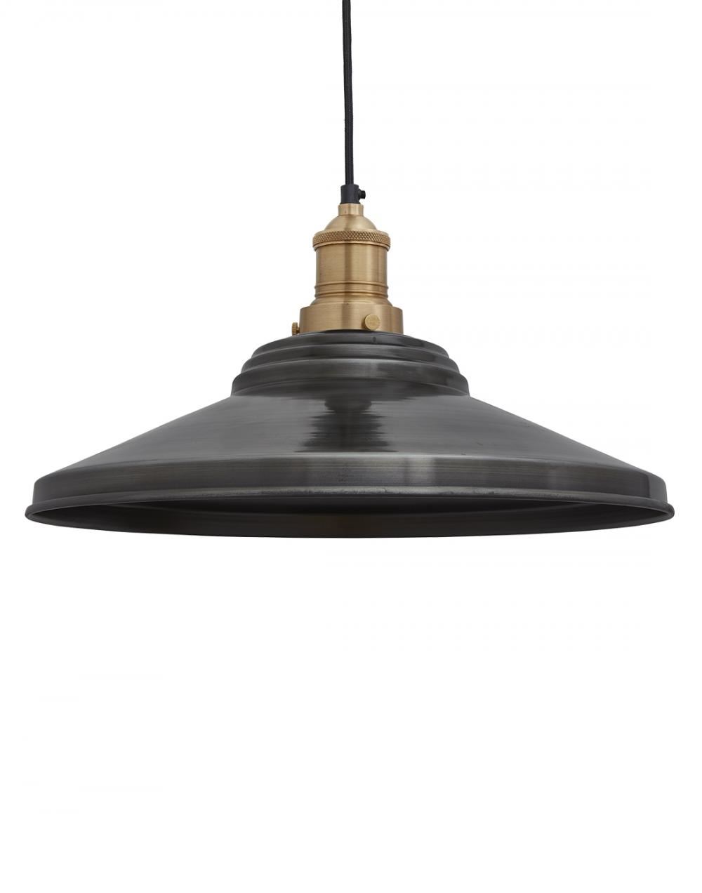 Industville Brooklyn Step Pendant Traditional Fittings Large Pewter Shade Brass Fitting Grey Designer Pendant Lighting