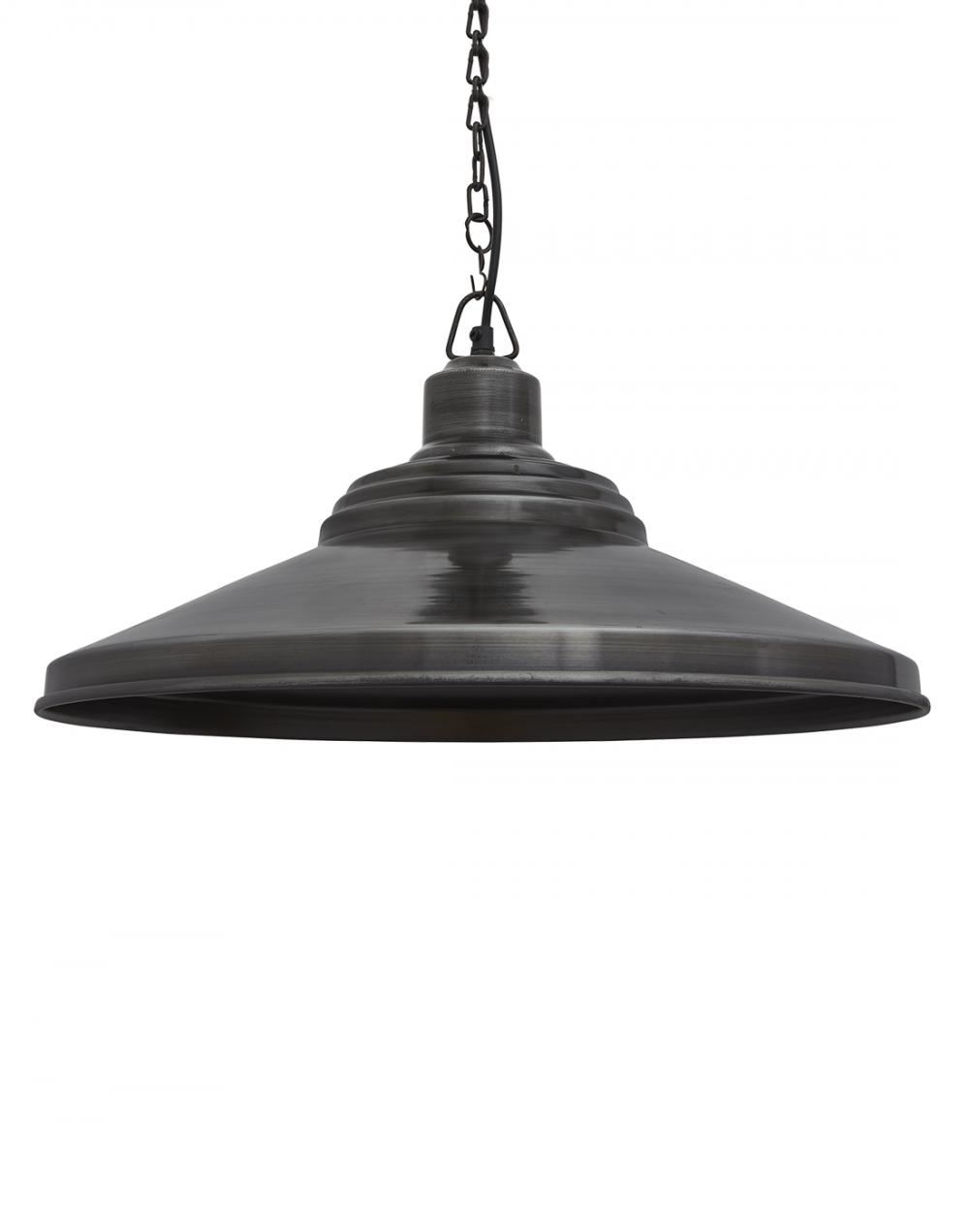 Industville Brooklyn Step Pendant Traditional Fittings Large Pewter Shade Pewter Chain Fitting Grey Designer Pendant Lighting