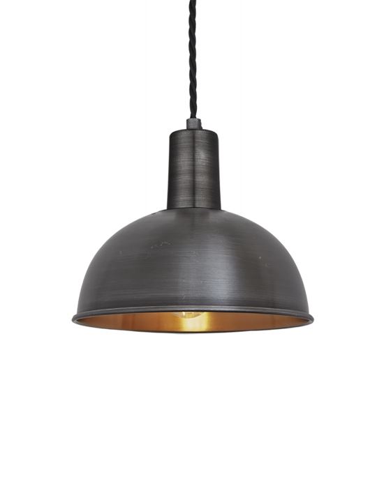 Industville Brooklyn Dome Pendant Sleek Fittings Small Pewter Copper Dome Pewter Fitting Grey Designer Pendant Lighting