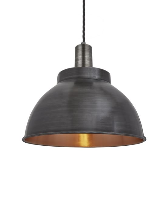 Industville Brooklyn Dome Pendant Sleek Fittings Large Pewter Copper Dome Pewter Fitting Grey Designer Pendant Lighting