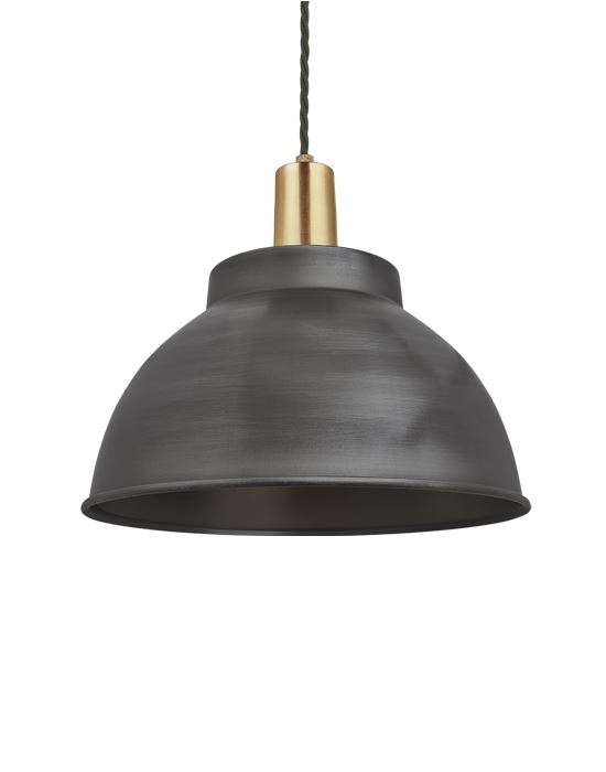 Industville Brooklyn Dome Pendant Sleek Fittings Large Pewter Dome Brass Fitting Grey Designer Pendant Lighting