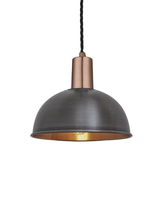 Industville Brooklyn Dome Pendant Sleek Fittings Small Pewter Copper Dome Copper Fitting Grey Designer Pendant Lighting