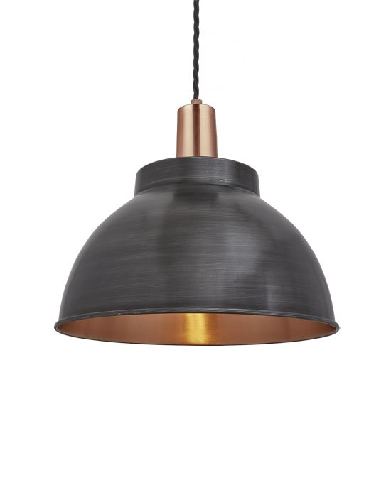 Industville Brooklyn Dome Pendant Sleek Fittings Large Pewter Copper Dome Copper Fitting Grey Designer Pendant Lighting