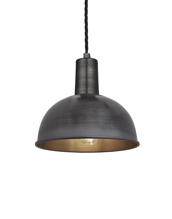 Industville Brooklyn Dome Pendant Sleek Fittings Small Pewter Dome Pewter Fitting Grey Designer Pendant Lighting