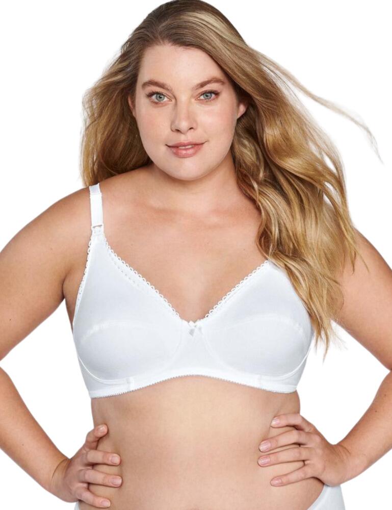 With soft cotton fabric, this Naturana nursing bra from the Solutions range provides all the durability needed to accompany you through your nursing journey. It ensures that comfy feeling with soft drop cups that are non-padded and non-wired, giving a natural feel. Even though this bra has no underwiring you are still given all the support you require, especially if you have a larger bust as in larger sizes the hook and eye closure and adjustable straps are wider. The circle sling preserves all your modesty providing extra support and coverage which easily comes down with the subtle nursing clips. Whilst the bra is covered in the plain opaque smooth soft fabric for a simplistic design it also adds a feminine touch with delicate edging and a mini bow in the centre.  Nursing bra Full coverage non-padded cups Circle sling with easy nursing clips Natural and comfortable feel Soft cotton fabric Non-wired Simple design with delicate edging and mini bow in the centre Easy to care for and hard-wearing Hook and eye closure and adjustable straps - wider in larger sizes Country of origin: China Composition: 100% Cotton Listed in UK sizes  49190-89133-1222897 5089 Maternity Bra
