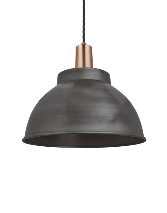 Industville Brooklyn Dome Pendant Sleek Fittings Large Pewter Dome Copper Fitting Grey Designer Pendant Lighting