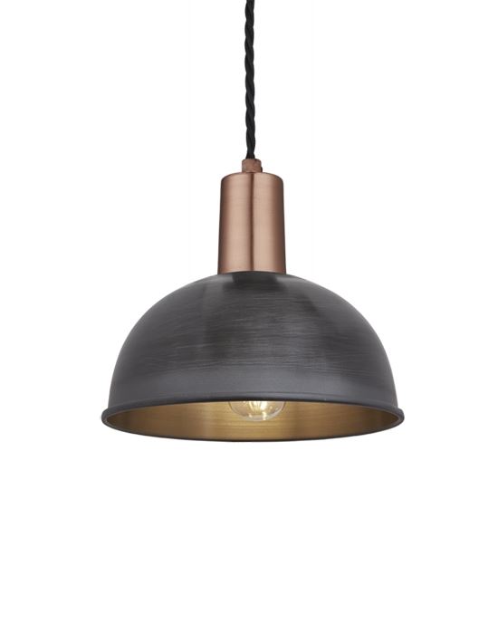 Industville Brooklyn Dome Pendant Sleek Fittings Small Pewter Dome Copper Fitting Grey Designer Pendant Lighting