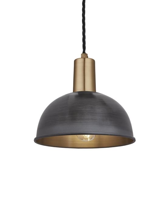 Industville Brooklyn Dome Pendant Sleek Fittings Small Pewter Dome Brass Fitting Grey Designer Pendant Lighting