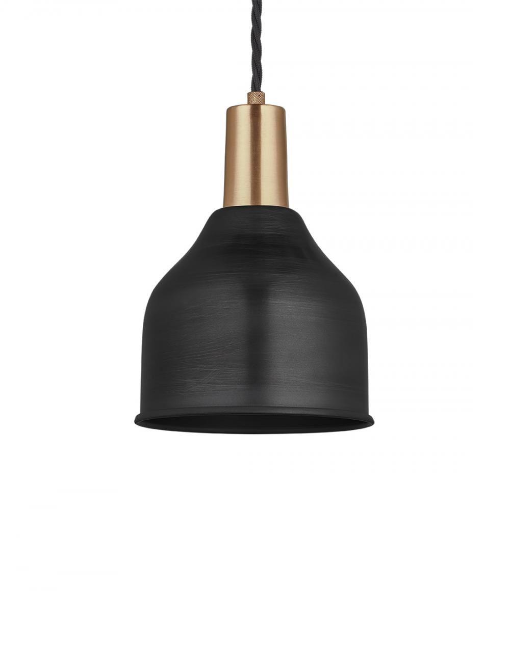 Industville Brooklyn Cone Pendant Sleek Fittings Small Pewter Shade Brass Holder Grey Designer Pendant Lighting